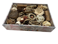 Box filled with various natural bird toys including vine, sola, loofah, palm