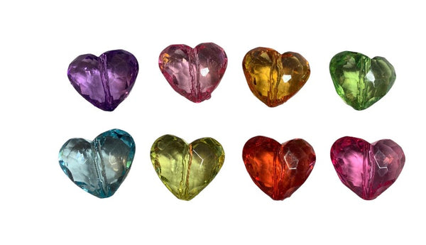 Acrylic Faceted Heart Beads